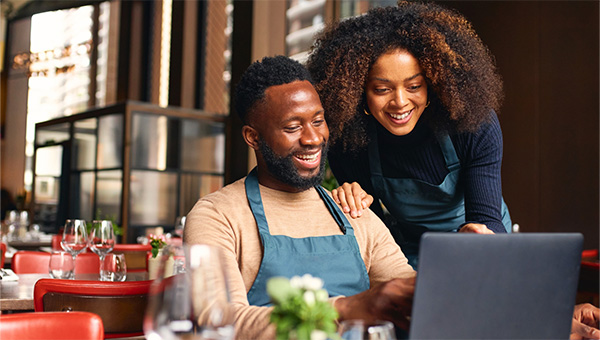 People restaurant laptop