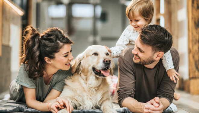 Happy family with their pet