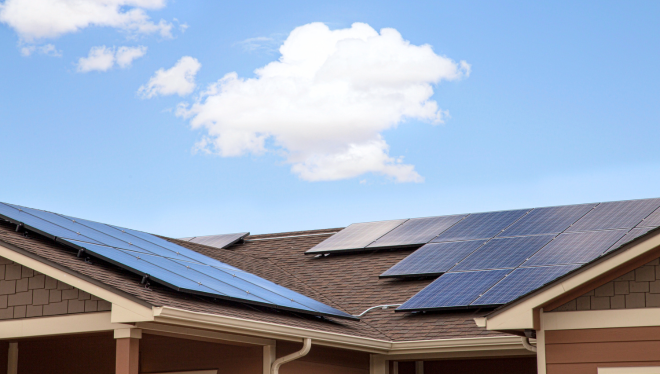 Rooftops with solar panels