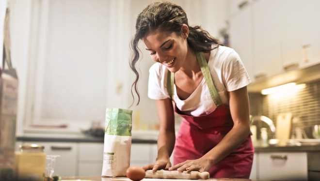 Chef baking in her kitchen
