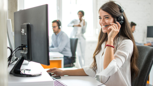 Smiling call center agent