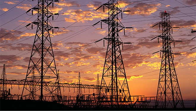Power lines sunset