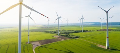 Wind turbines in a field.